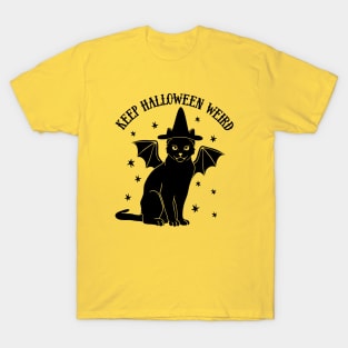 Cute Retro Black Cat Witch Bat - Keep Halloween Weird T-Shirt